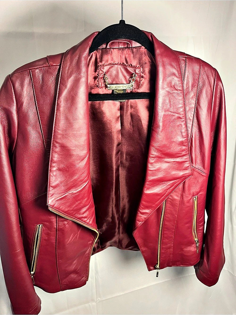 IMAN Platinum Collection Leather Moto Jacket Maroon.. Like New
